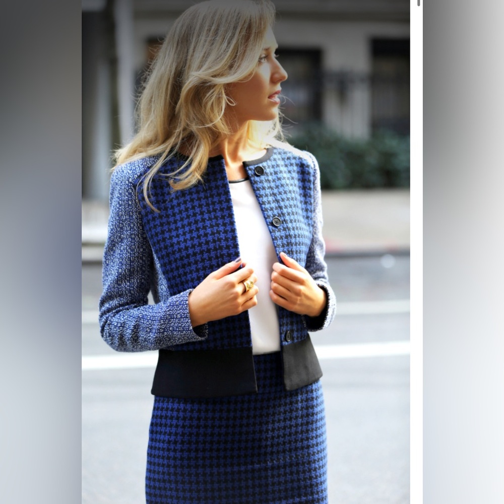 Ann Taylor Blue and Black Houndstooth Blazer